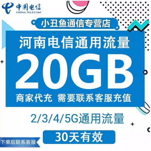 河南电信流量充值20GB流量包2G3G4G5G国内通用流量叠加包当月有效
