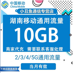 湖南移动流量充值10GB流量包叠加包3 5G全国通用流量当月有效