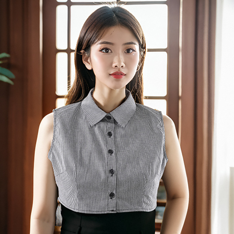 小细格假领装饰毛衣荷叶春