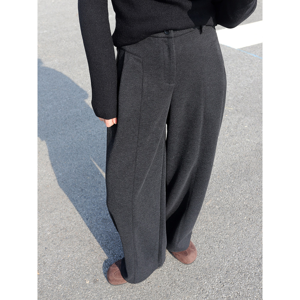 故岛醋酸羊毛老钱风西装裤女冬深灰色加厚毛呢高腰垂感直筒阔腿裤,女装/女士精品,休闲裤,淘宝优惠券,粉丝福利购,淘宝优惠卷