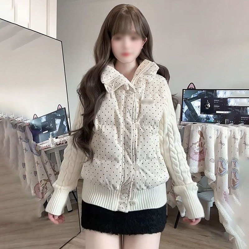 复古时尚学院风波点针织拼接棉服女学生冬日立领百搭保暖冬季棉衣,女装/女士精品,棉衣/棉服,淘宝优惠券,粉丝福利购,淘宝优惠卷