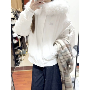 高级简约设计白色连帽毛毛棉服保暖百搭宽松氛围感设计短款外套潮