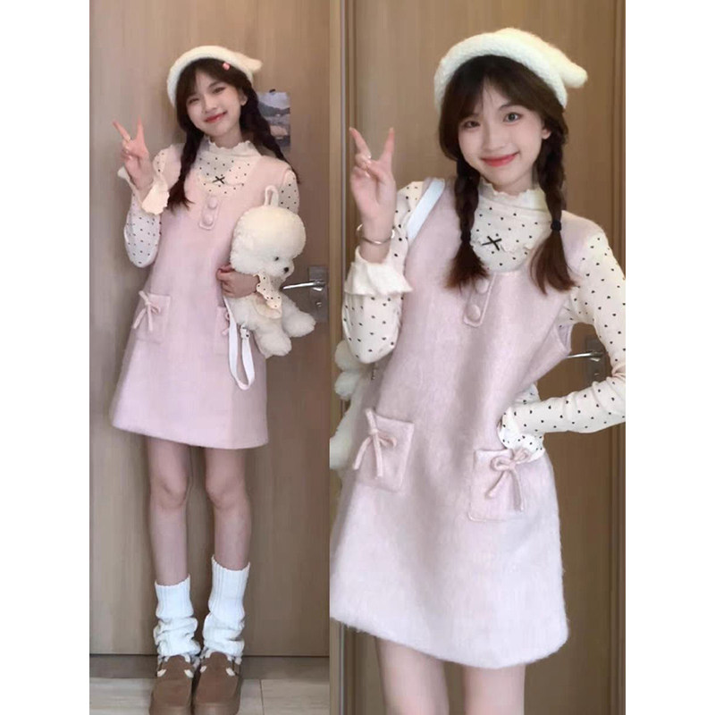 减龄粉色毛呢背心连衣裙子女秋冬季2025新款小个子巨好看短裙套装,女装/女士精品,时尚套装,淘宝优惠券,粉丝福利购,淘宝优惠卷