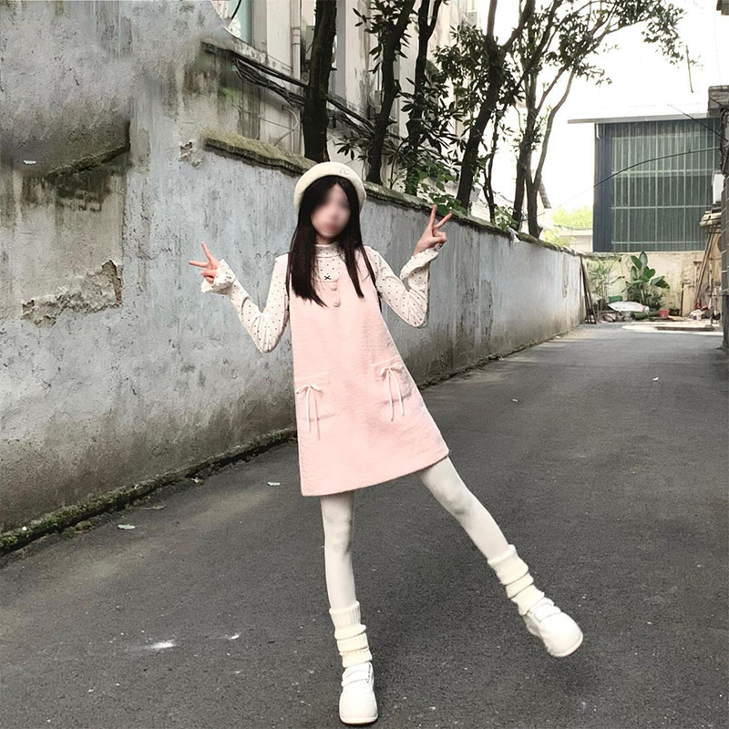 日系多巴胺少女风杏色爱心波点衬衫叠穿减龄粉色毛呢背心裙两件套,女装/女士精品,时尚套装,淘宝优惠券,粉丝福利购,淘宝优惠卷