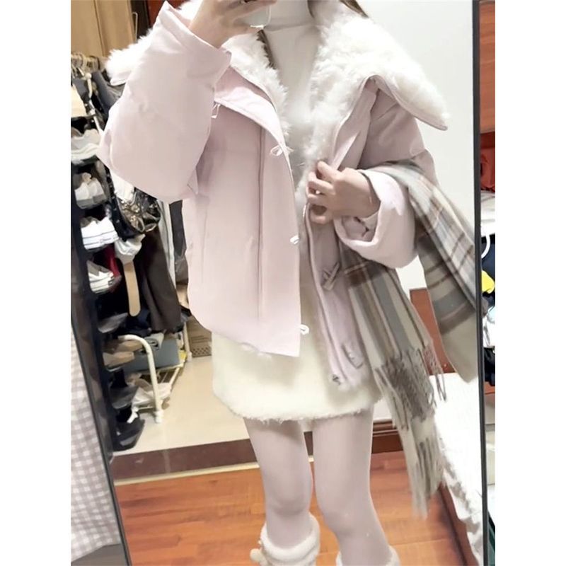 多巴胺时尚海军领羊羔毛拼接外套