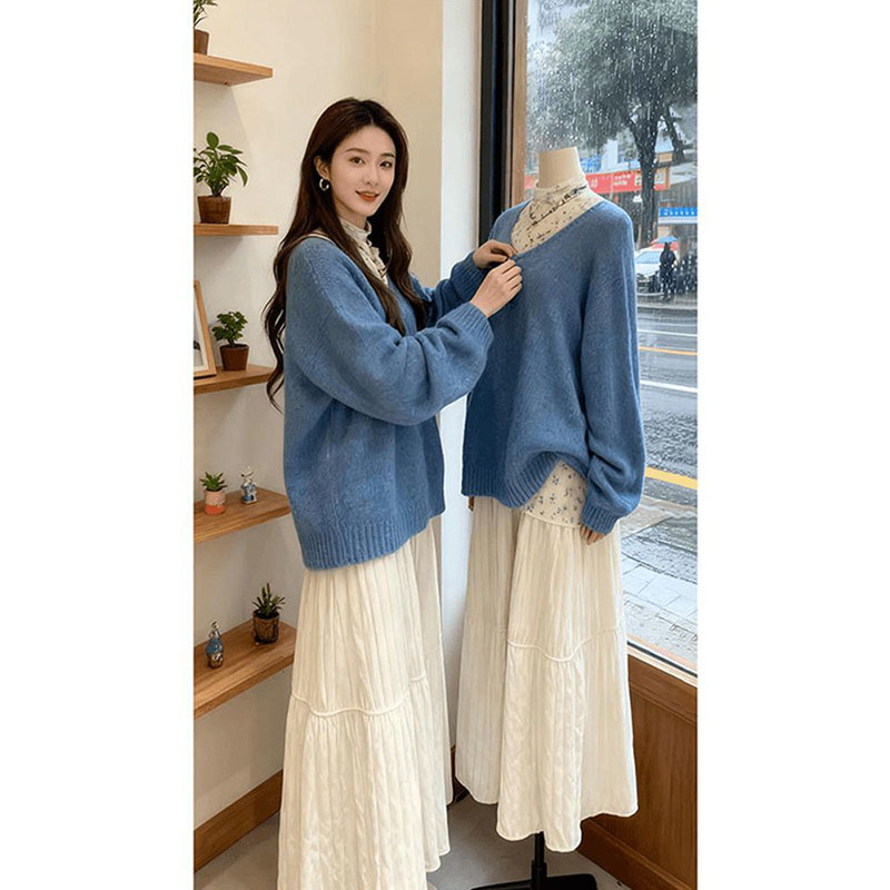 多巴胺日系高级感针织v领毛衣女学生复古碎花百搭长袖打底衫套装,女装/女士精品,时尚套装,淘宝优惠券,粉丝福利购,淘宝优惠卷