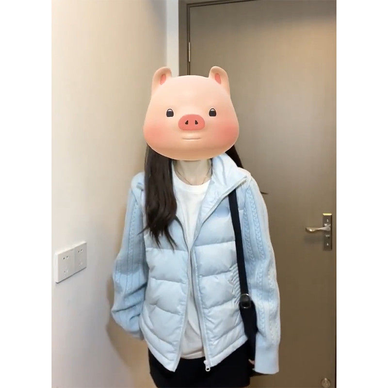 减龄时尚少女麻花长袖针织女保暖秋冬季设计拼接蓝色仙女风外套潮