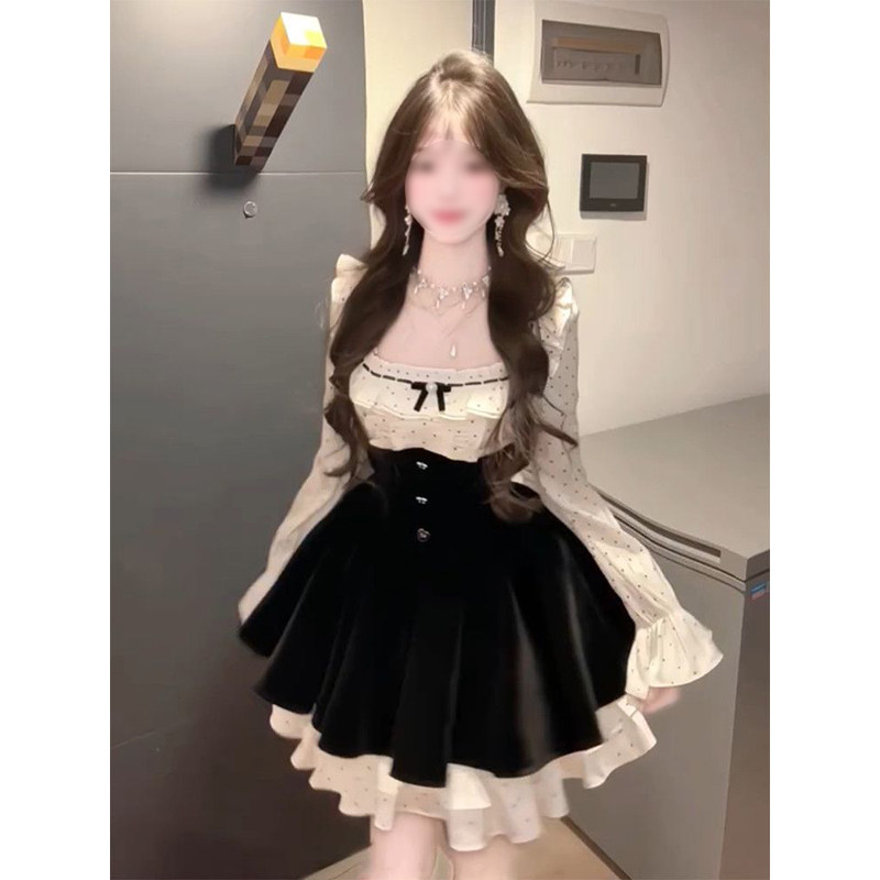 日系复古甜妹少女风波点拼接收腰连衣裙女学生修身显瘦小个子短裙,女装/女士精品,连衣裙,淘宝优惠券,粉丝福利购,淘宝优惠卷