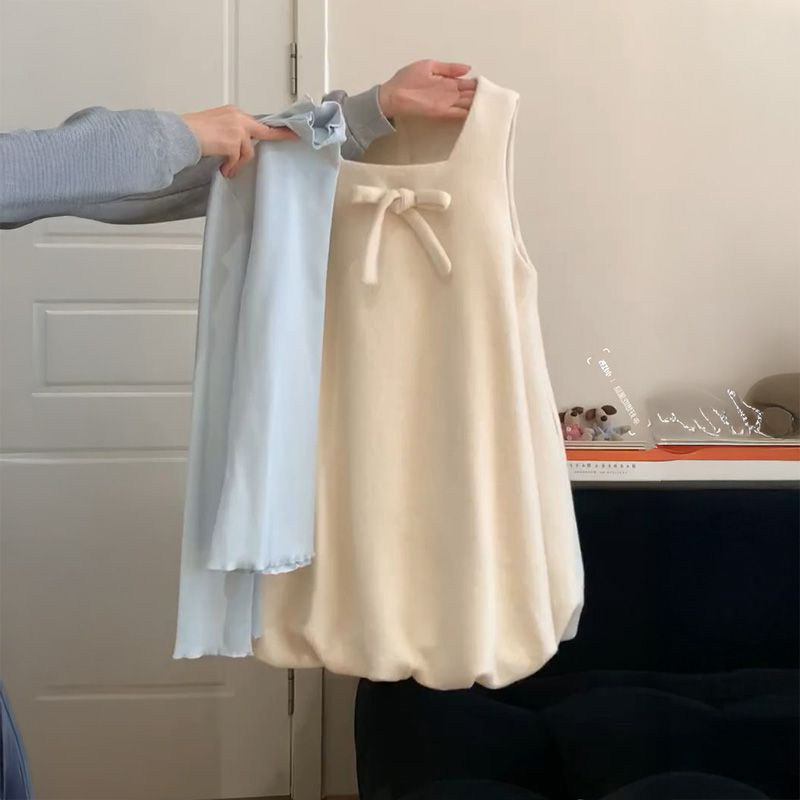 奶呼呼穿搭一整套蝴蝶结花苞背心裙女叠穿亲肤温柔打底衫长袖上衣,女装/女士精品,时尚套装,淘宝优惠券,粉丝福利购,淘宝优惠卷