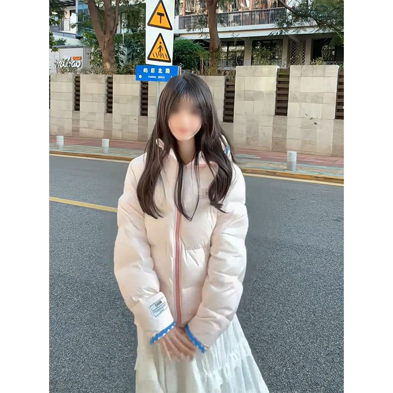 韩系小个子森女萌妹风粉色连帽棉服保暖宽松百搭时尚冬日设计棉衣