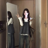 上衣套装 减龄小个子针织软糯背心吊带叠穿设计感2025新款 镂空长袖