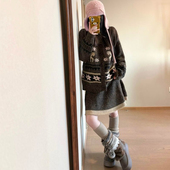 复古秋冬时尚 费尔岛牛角扣针织开衫 毛衣女高腰显瘦半身裙两件套潮