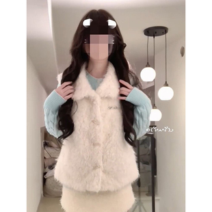 日系甜妹学院休闲风绿色麻花针织开衫叠穿毛毛马甲背心两件/套装