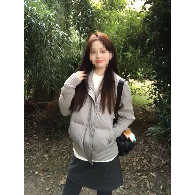 废土风高级灰色复古针织拼接薄款外套女秋冬款小个子立体短款棉衣