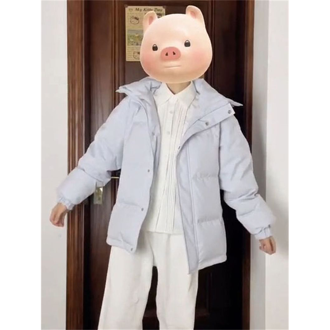 慵懒风奶蓝色连帽棉衣外套女学生2025冬季新款宽松加厚个性面包服