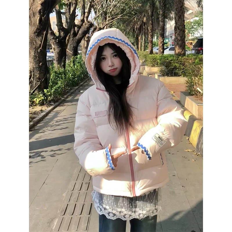 学院风高级减龄粉色连帽棉服女冬季贝壳绣保暖加厚宽松百搭面包服,女装/女士精品,棉衣/棉服,淘宝优惠券,粉丝福利购,淘宝优惠卷