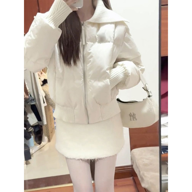 学院复古风米白色针织慵懒拼接棉服冬季新款外套保暖宽松减龄棉衣,女装/女士精品,棉衣/棉服,淘宝优惠券,粉丝福利购,淘宝优惠卷