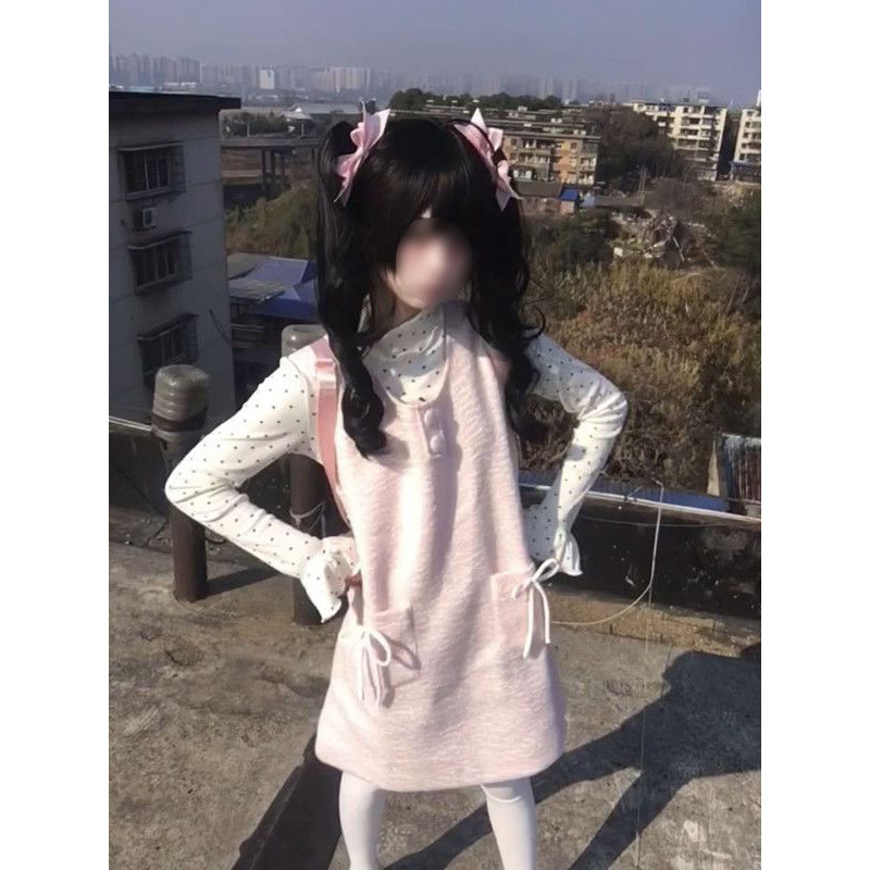 萌系少女粉色蝴蝶结毛呢背心连衣裙2026春季波点打底衫两件/套装,女装/女士精品,时尚套装,淘宝优惠券,粉丝福利购,淘宝优惠卷