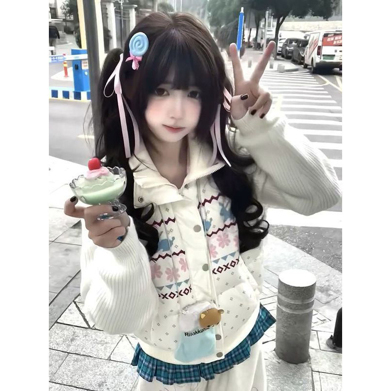 软妹兔子印花针织袖子拼接立领保暖棉服女冬季设计感宽松百搭外套,女装/女士精品,棉衣/棉服,淘宝优惠券,粉丝福利购,淘宝优惠卷