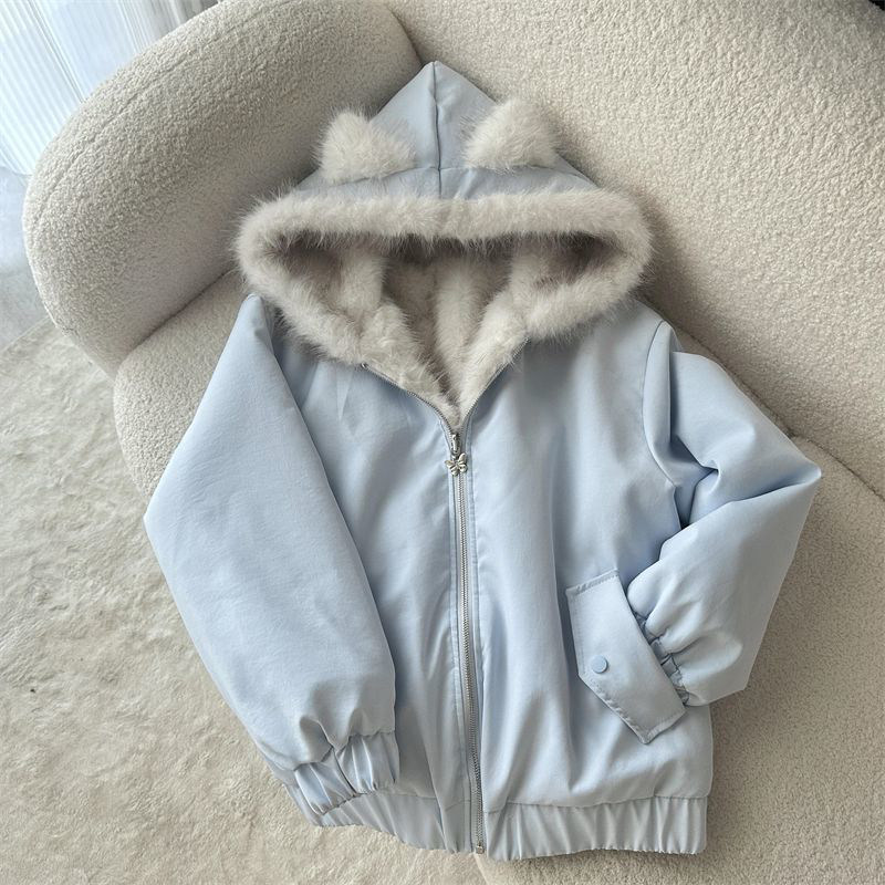 甜美风座山雕耳朵毛茸茸连帽夹克棉衣外套女韩版加厚小个子棉袄潮,女装/女士精品,棉衣/棉服,淘宝优惠券,粉丝福利购,淘宝优惠卷