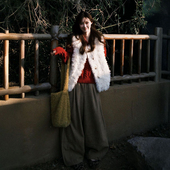 小众设计风复古毛毛马甲背心保暖外套女叠穿红色麻花针织毛衣套装