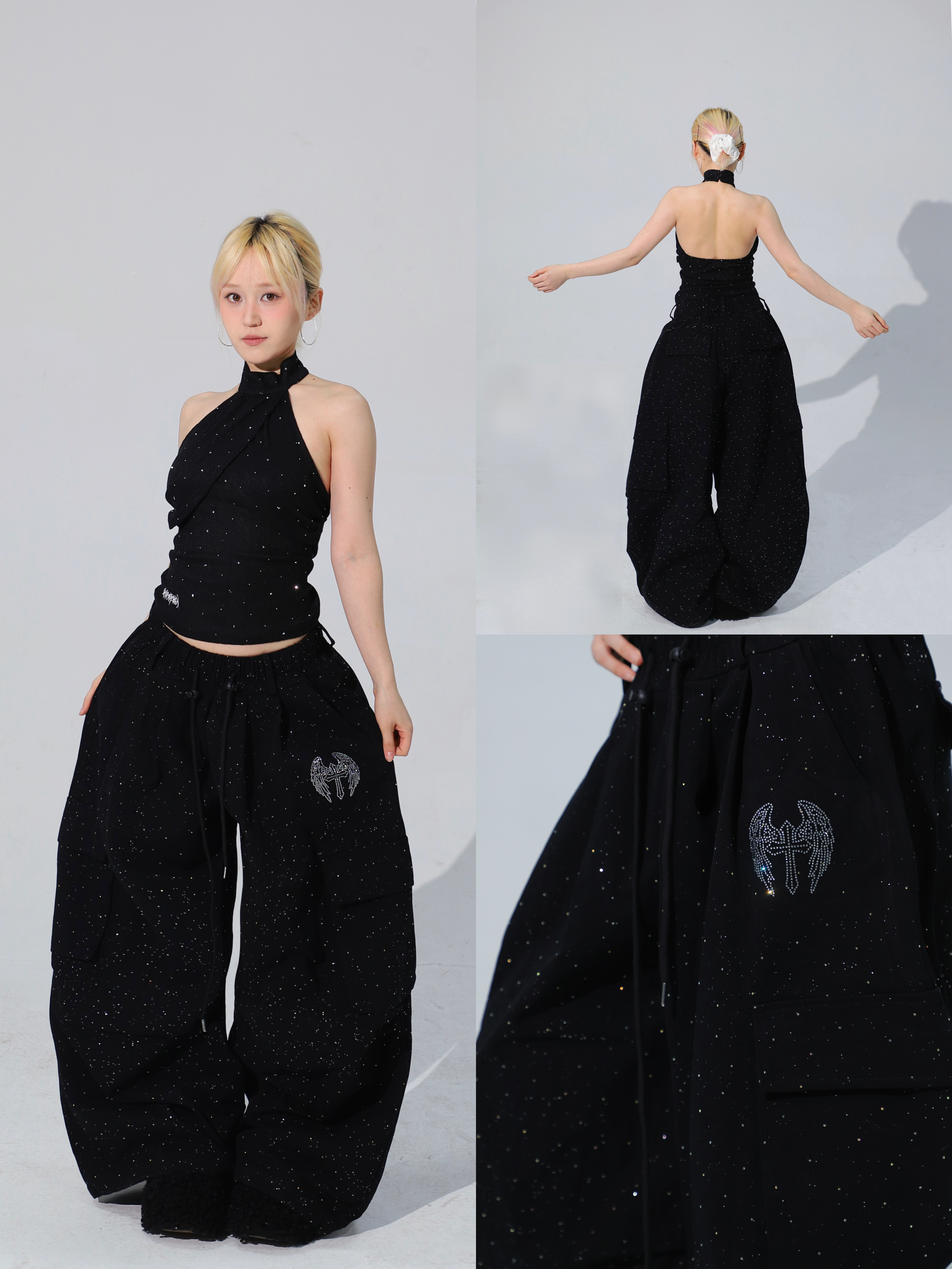 BLACKBOX原创“Angel Cross”撒银烫钻爆闪工装裤街舞爵士舞男女,女装/女士精品,时尚工装裤,淘宝优惠券,粉丝福利购,淘宝优惠卷