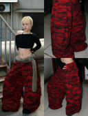 〖红色迷彩〗BLACKBOX原创美式 男女 休闲阔腿爵士舞长裤 迷彩工装 裤