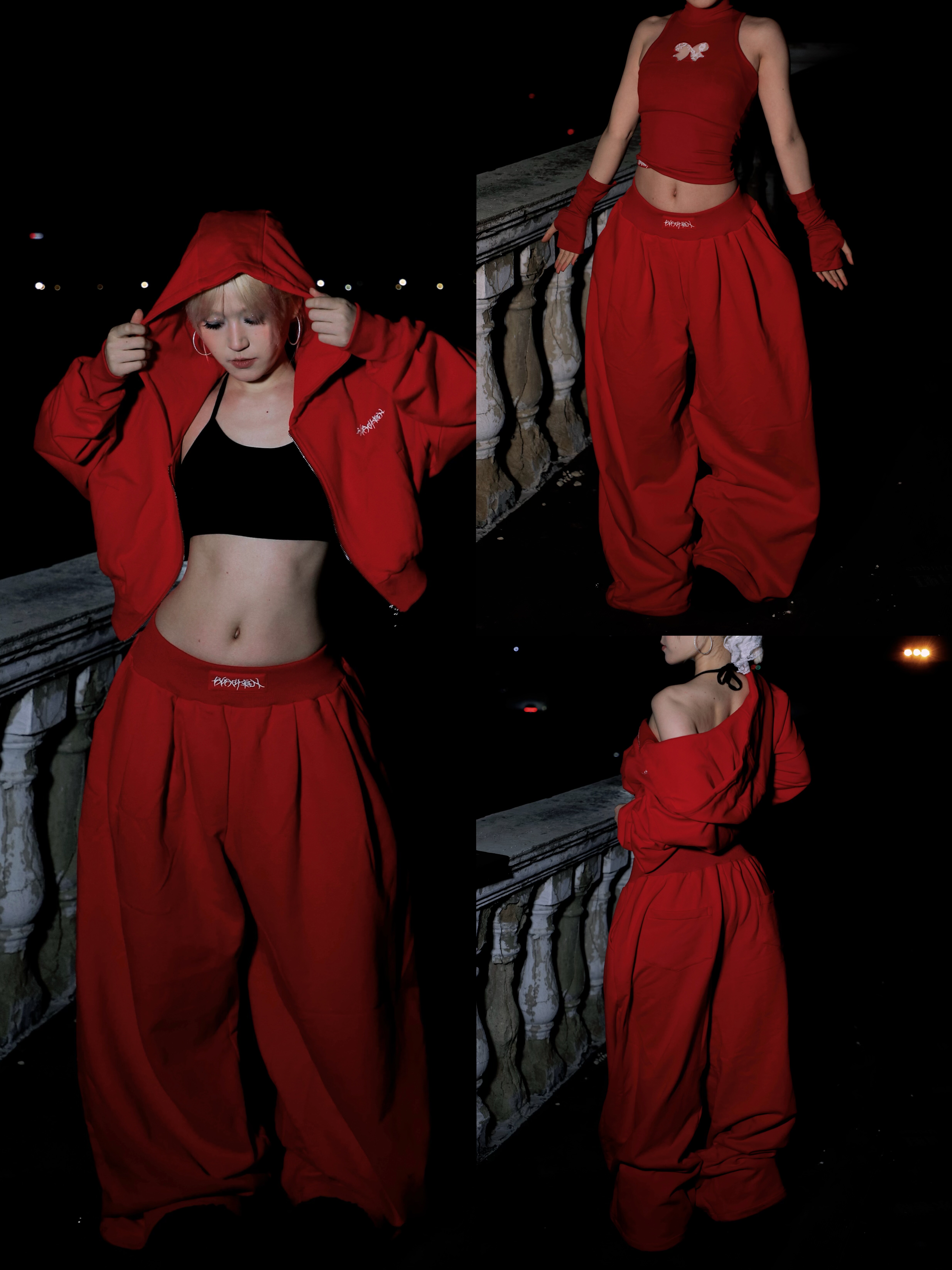 〖圣诞新年系列〗BLACKBOX黑盒子原创刺绣运动水系宽松收腰卫裤