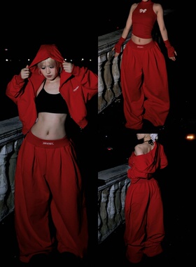 〖圣诞新年系列〗BLACKBOX黑盒子原创刺绣运动水系宽松收腰卫裤