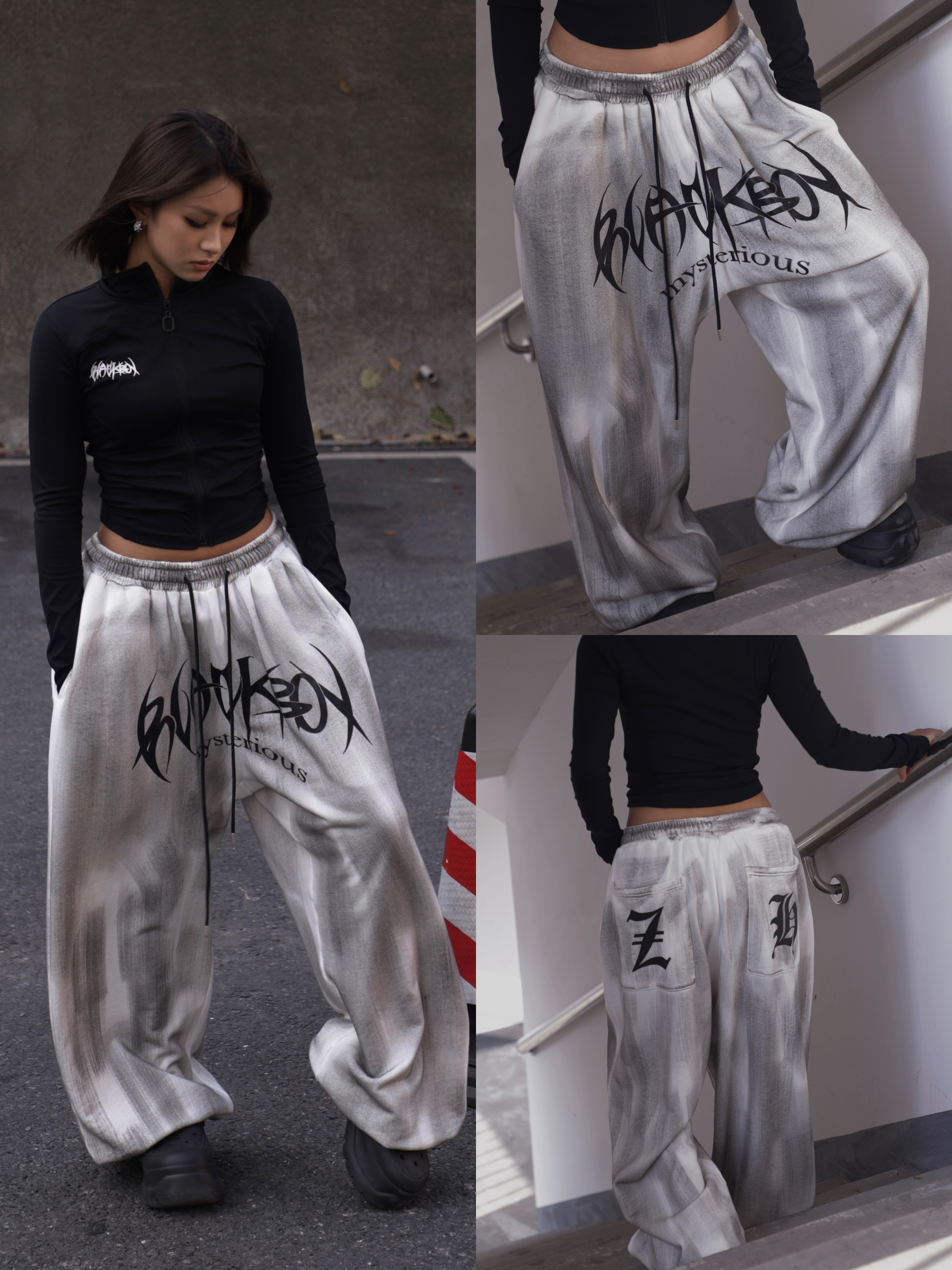 BLACKBOX黑盒子原创美式复古水洗刷色做旧宽松休闲裤男女纯棉卫裤