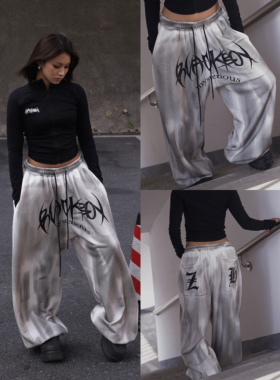 BLACKBOX黑盒子原创美式复古水洗刷色做旧宽松休闲裤男女纯棉卫裤