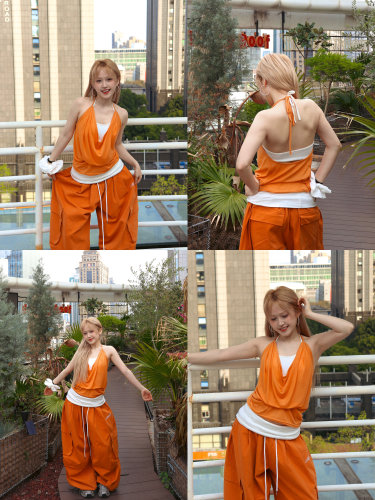 BLACKBOX黑盒子橘色美式辣妹度假风修身显瘦露背挂脖吊带爵士舞女