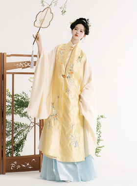 梦屿盛[拾月桂]原创汉服明制立领对襟刺绣比甲马面裙日常秋冬套装