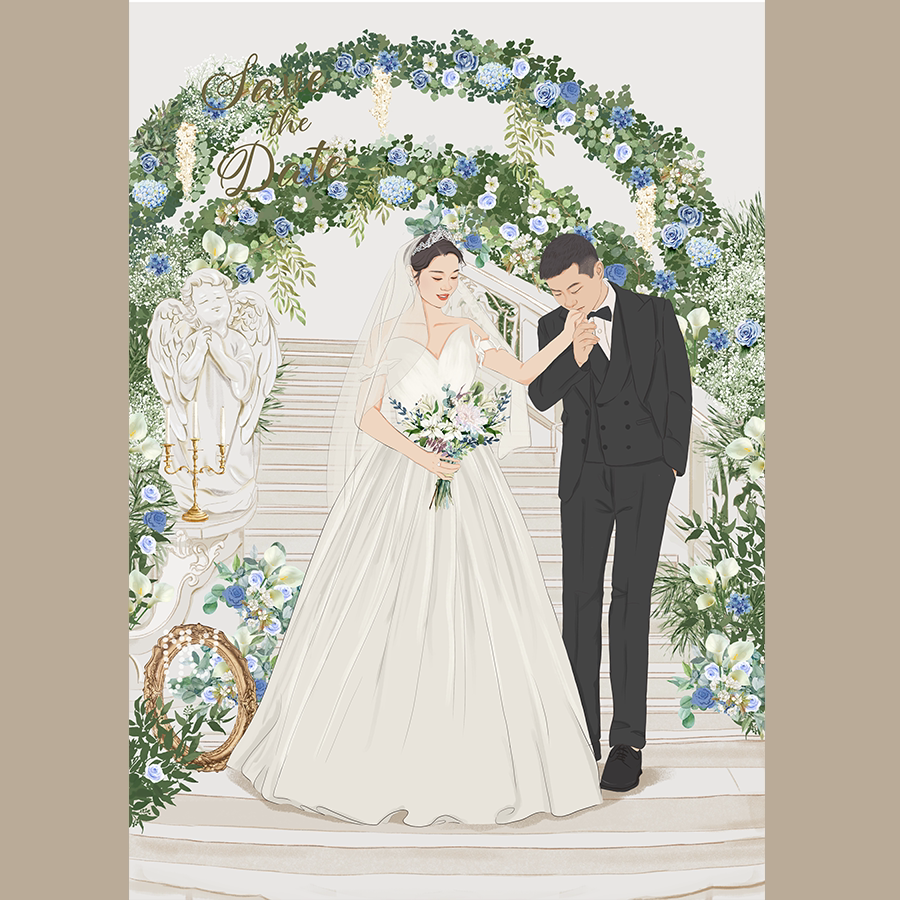 婚礼请柬邀请帖头像画像手绘情侣写实婚纱照人物照片定制插画设计