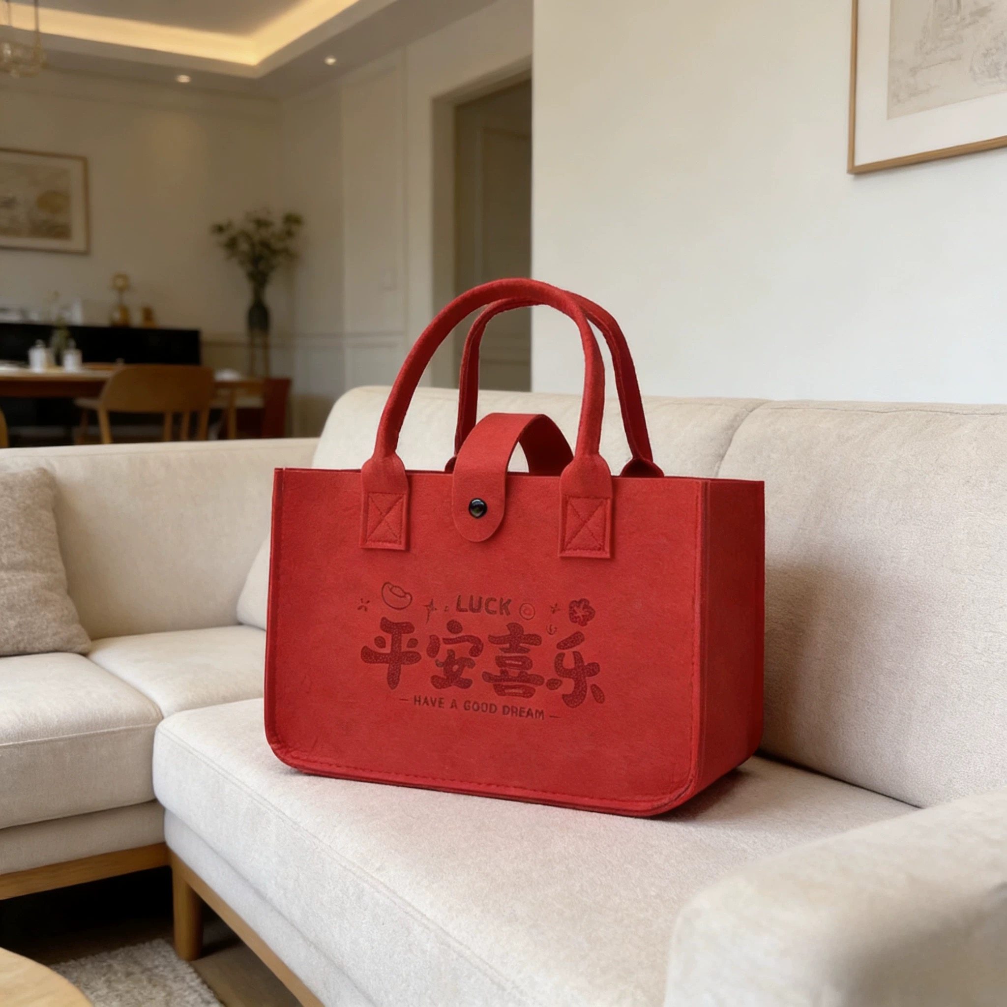 毛毡包红色手提袋定制logo企业宣传礼品袋大容量伴手礼手拎通用包