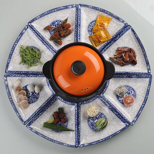 拼盘餐具家用 2023新款扇形餐盘青花团圆釉下彩盘子 组合中式餐具