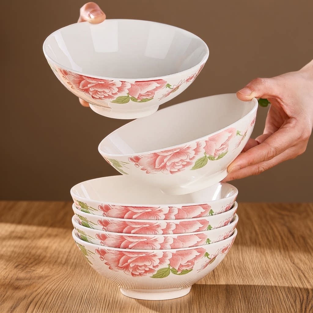 客家谣6英寸家用复古风餐具梅菜扣肉牛肉面碗老式加厚陶瓷斗碗