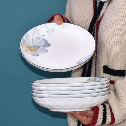 7/8英寸陶瓷盘子菜盘家用田园风创意简约深盘高级感早餐盘菜碟
