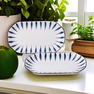 家用陶瓷鱼盘1 多款 长方形鱼盘子创意大号汤碗日式 烤鱼碟子 2只装