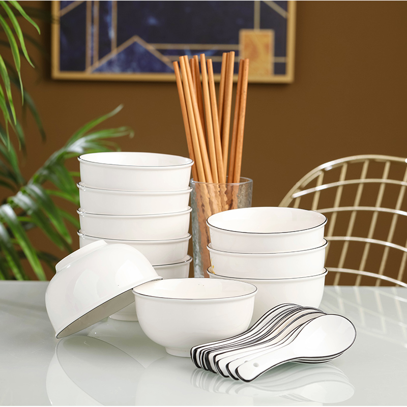 10个饭碗家用陶瓷米饭碗面碗喝汤碗餐具套装网红创意碗圆碗微波炉