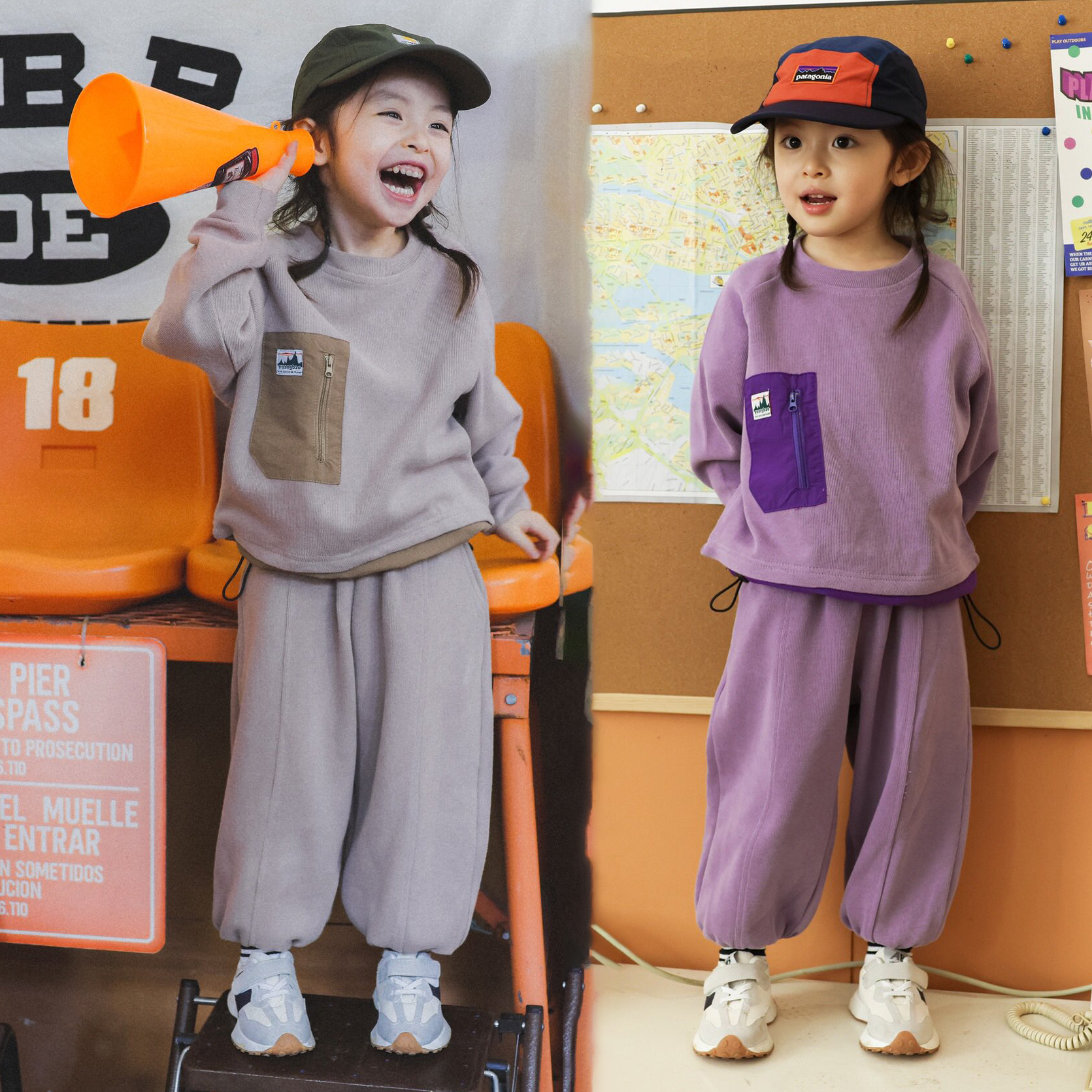 2025秋季新款儿童户外运动套装男童女童针织保暖卫衣长裤两件套潮