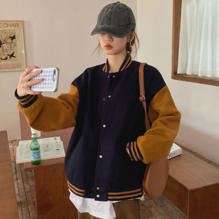 秋冬韩版ins棒球服潮女撞色情侣装新款原宿风炸街外套夹克女批发