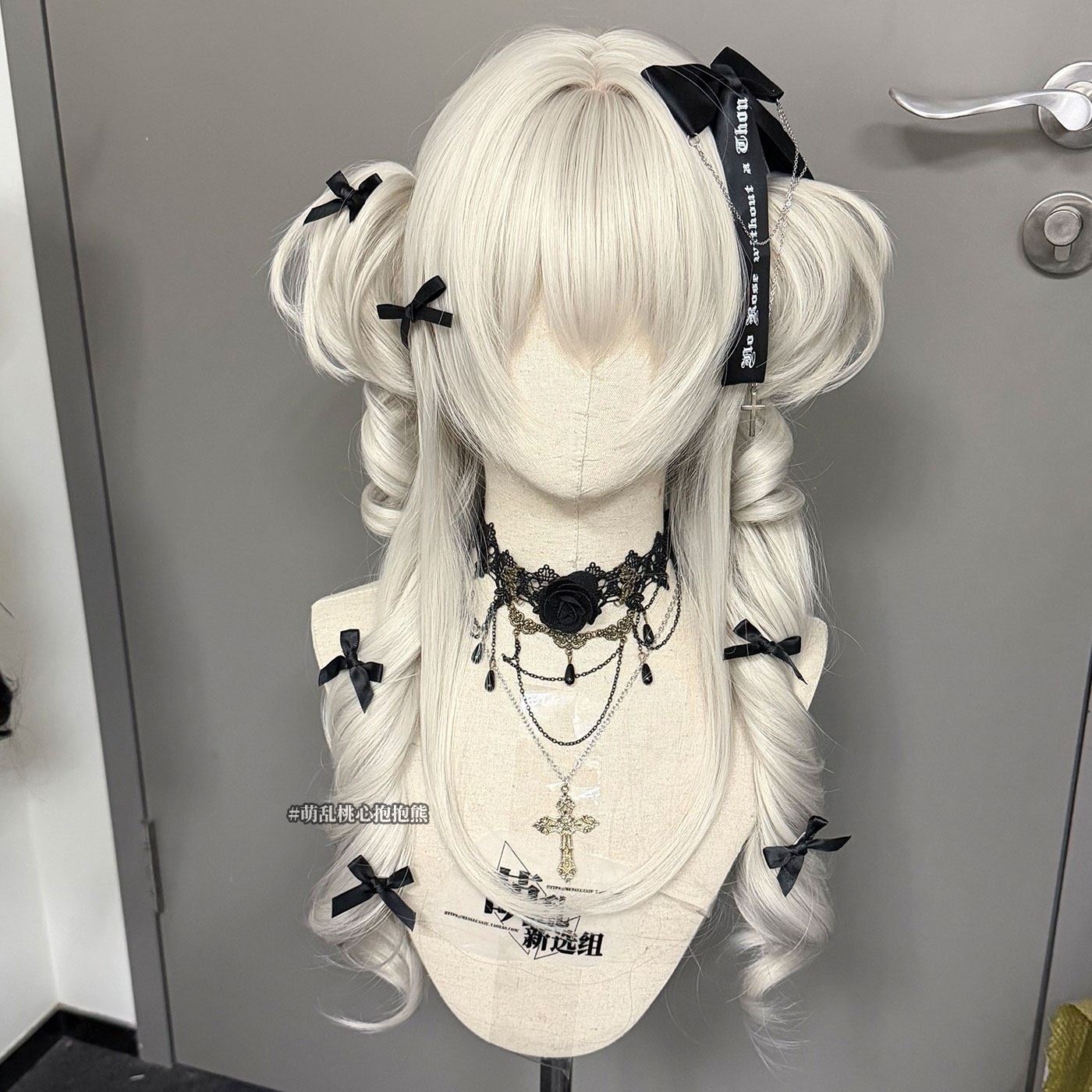 桃心抱抱熊+哥特蕾系罗马卷双马尾假发水母白长卷doll感女cla系甜