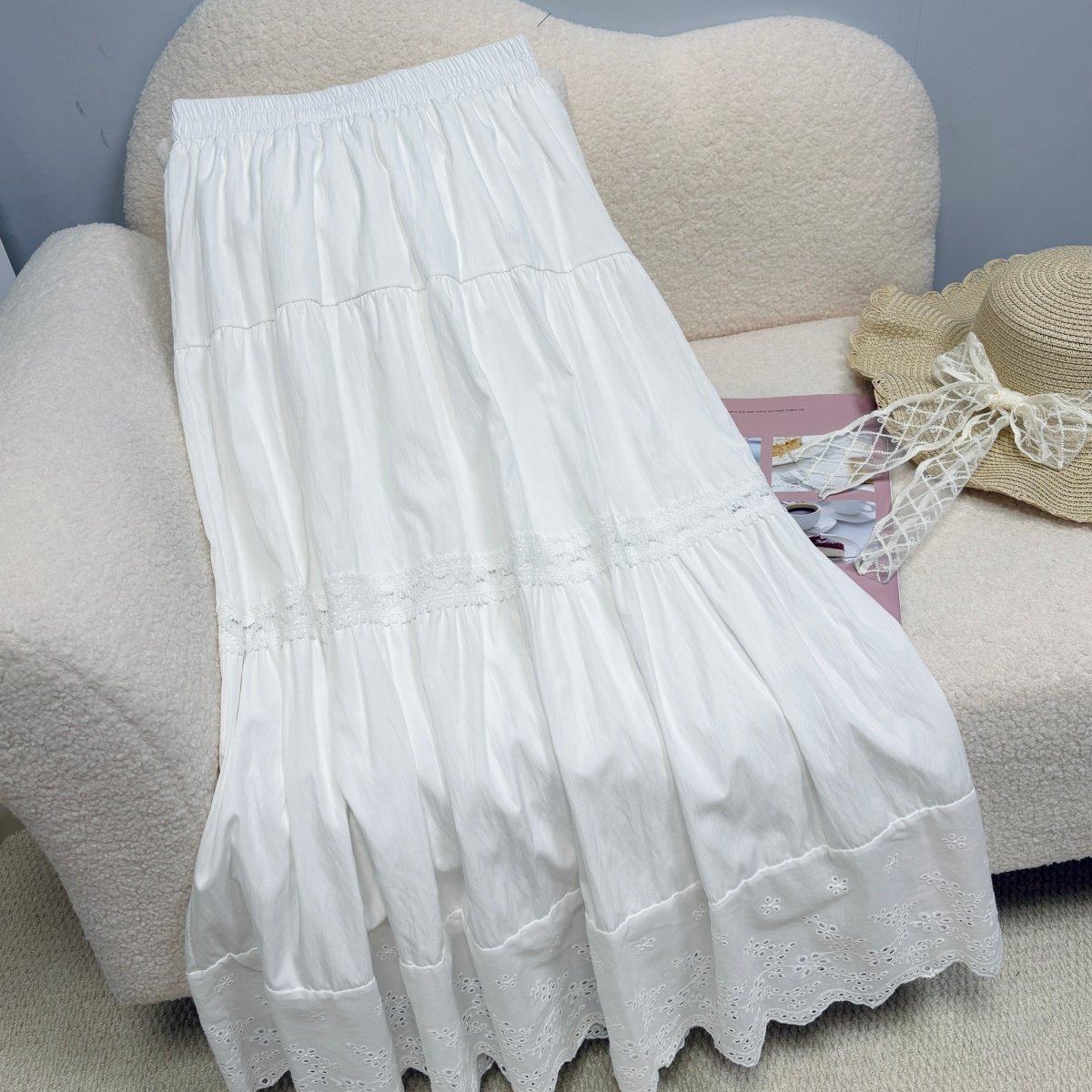 半裙 春季新款2026韩系chic花边拼接蛋糕裙甜美小清新长款a字裙,女装/女士精品,半身裙,淘宝优惠券,粉丝福利购,淘宝优惠卷