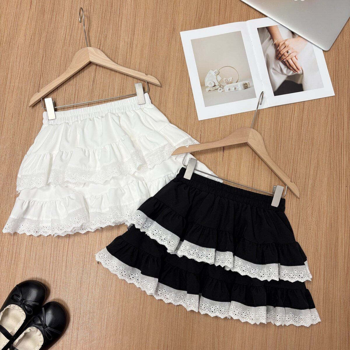 中裙 春夏新款2025韩系花边拼接撞色蛋糕裙甜美减龄百搭半身短裙