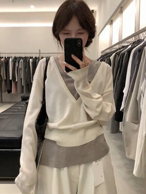 low flat正品～v领针织衫百搭叠穿气质+纯色背心韩系26春季新款