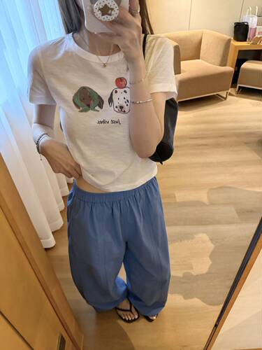 oker章壳儿正品～松紧腰休闲裤百搭中长款100%棉休闲26夏季A874