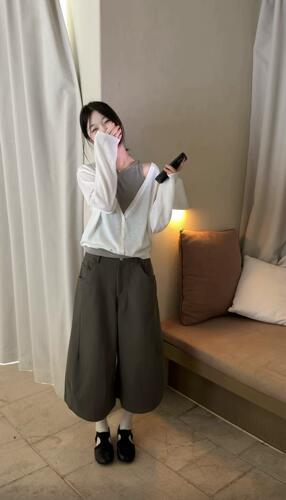 AMIDI正品～v领毛衣外套针织开衫亚麻羊毛百搭简约26秋季新款