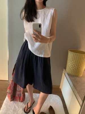 Montague正品～100%亚麻背心无袖极简风百搭韩系高级26夏季