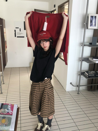 现货～HONE正品休闲裤格子裤韩系小众复古六分裤直筒25秋季新款